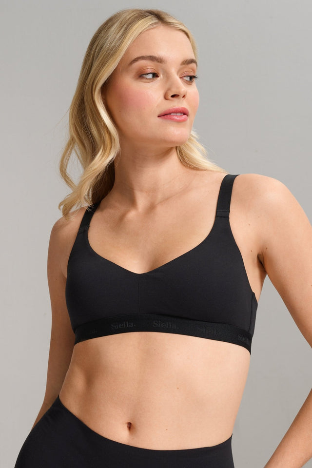 Organic Cotton V - Neck Bra - Siella - Color: Black Noir
