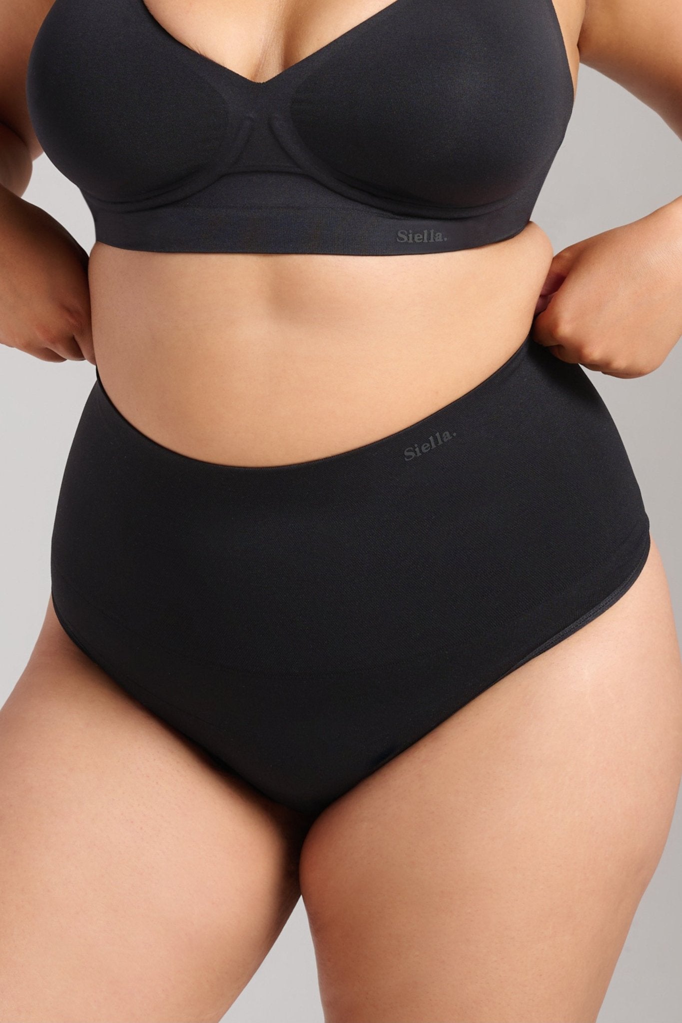Sculpt High Waist Shaping Thong - Siella - Color: Black Noir