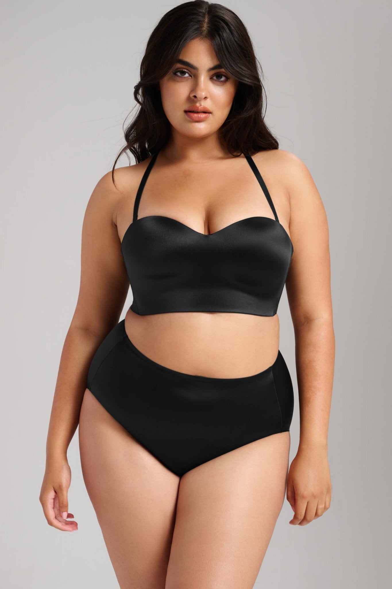 Smooth Satin Foam Bustier - Siella - Color: Black Noir