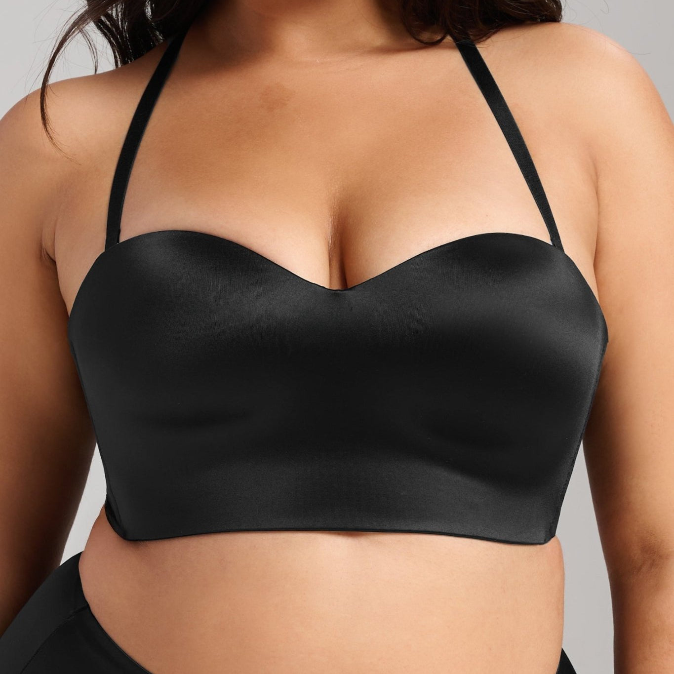 Smooth Satin Foam Bustier - Siella - Color: Black Noir