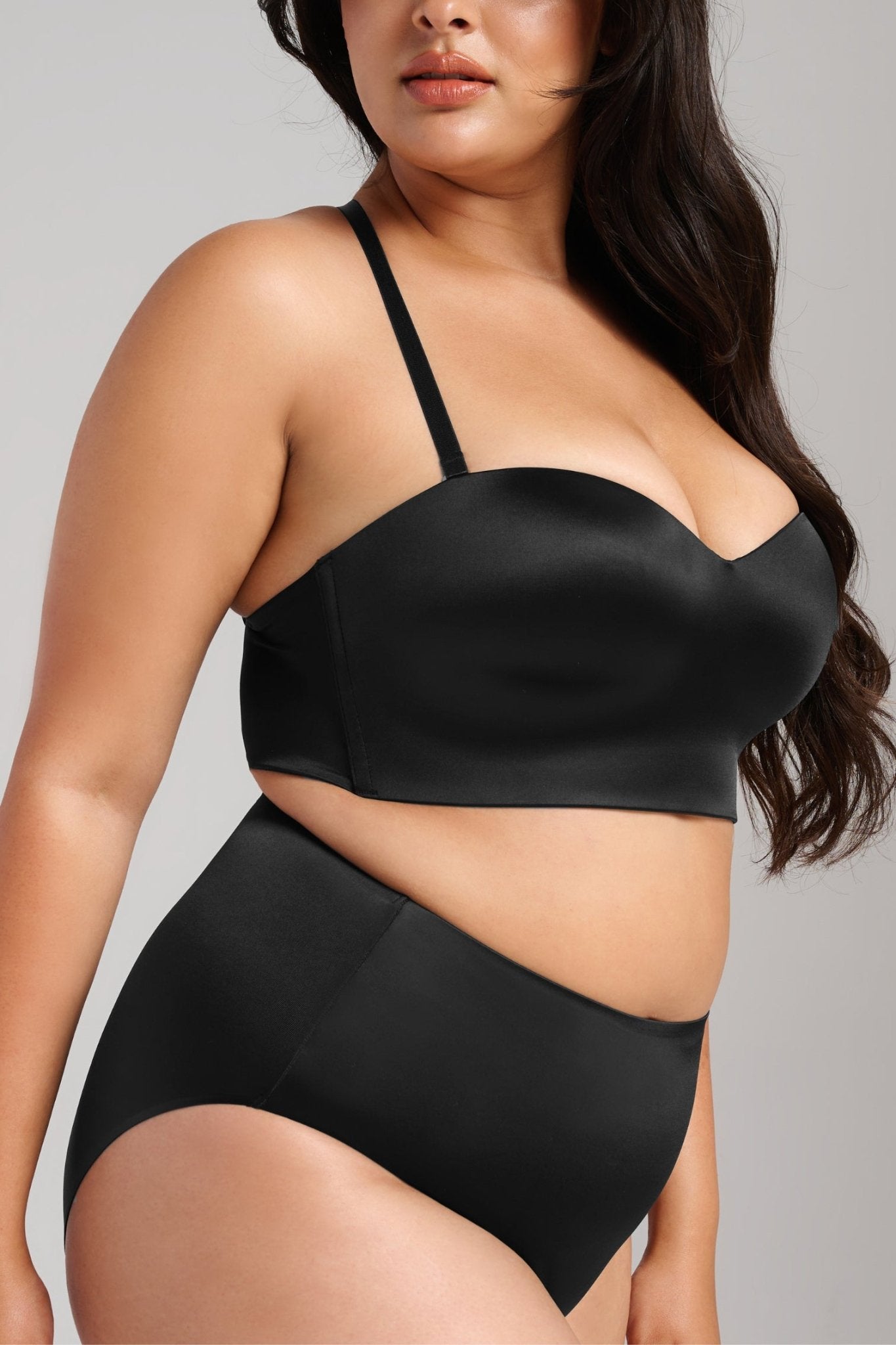 Smooth Satin Foam Bustier - Siella - Color: Black Noir