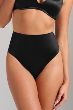 Smooth Satin Thong - Siella - Color: Black Noir