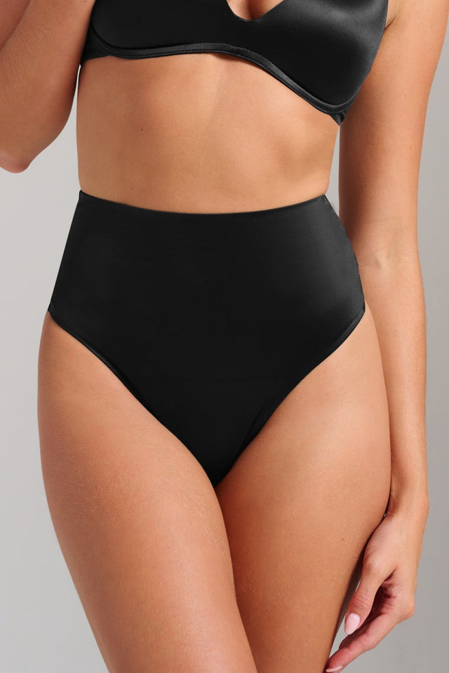 Smooth Satin Thong - Siella - Color: Black Noir