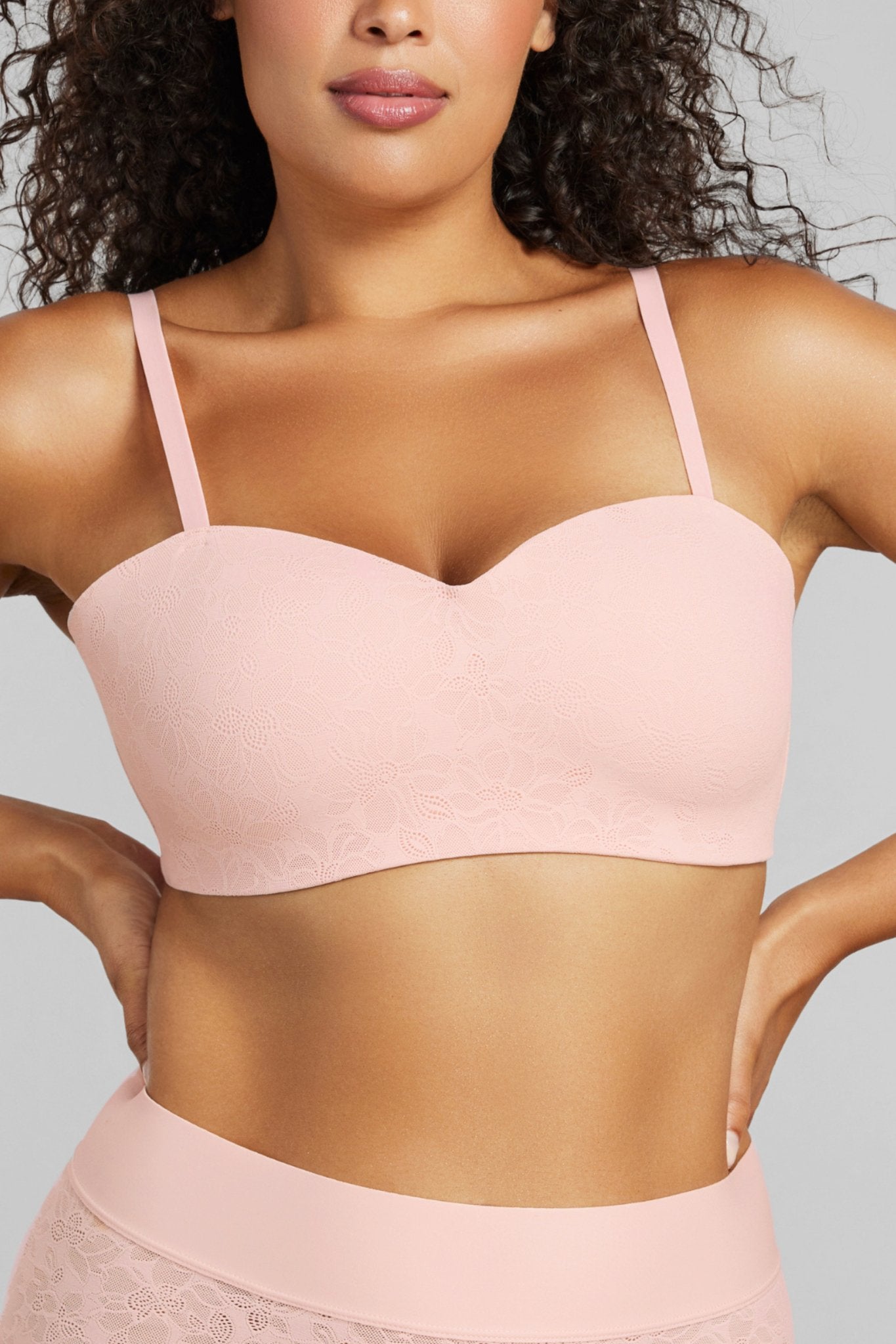 Soft Lace Balconette Foam Bra - SIELLA - Color: Barely Pink Rose délicat