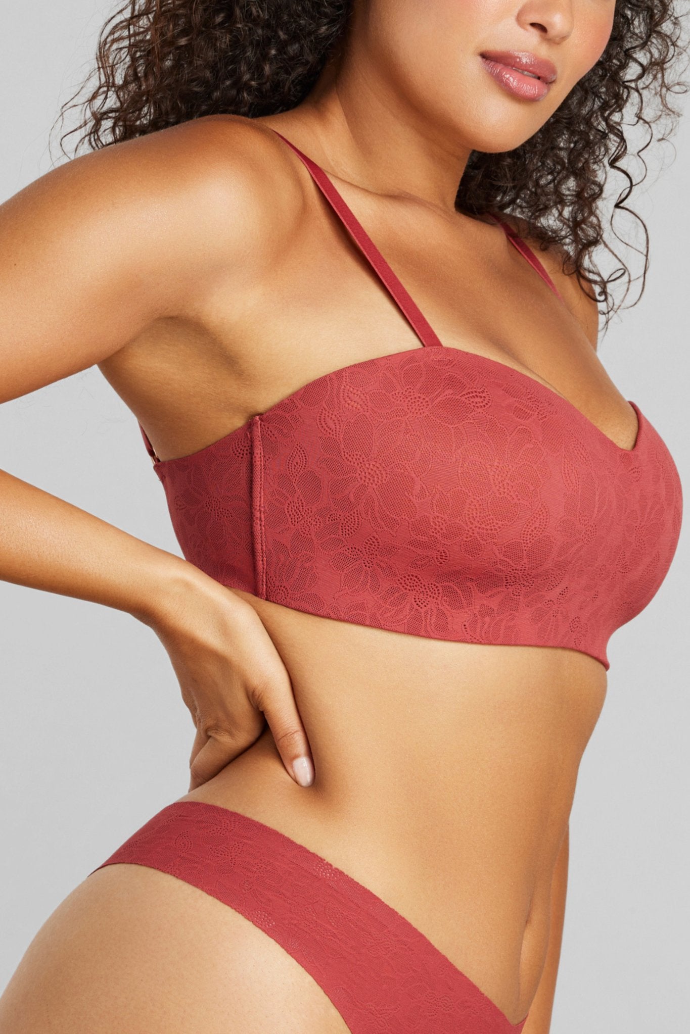 Soft Lace Balconette Foam Bra - SIELLA - Color: Rosewood Bois de rose