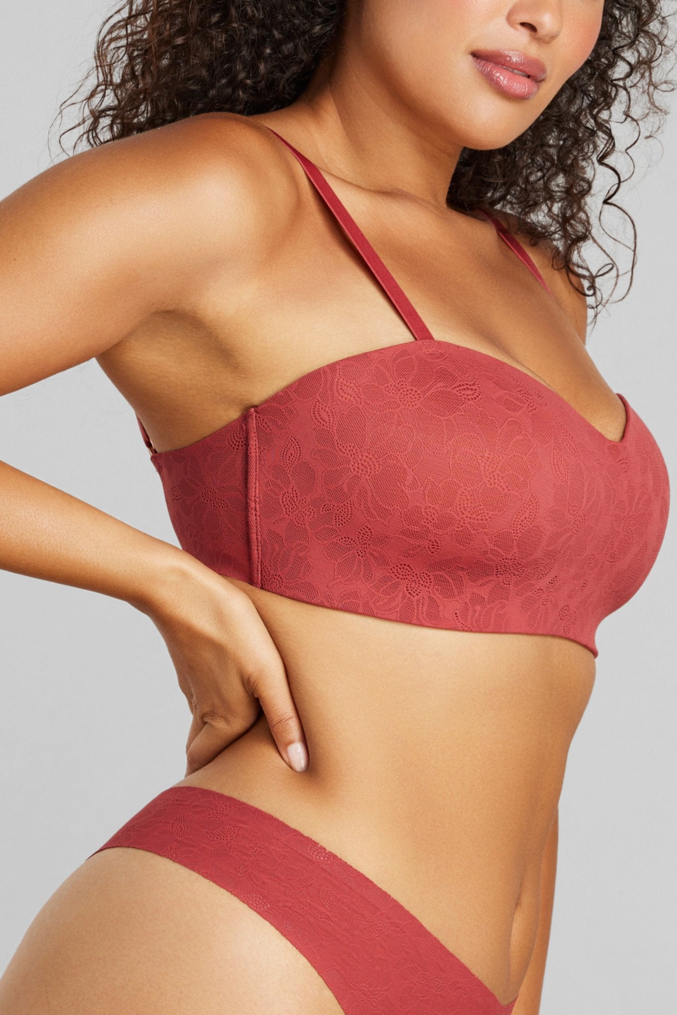 Soft Lace Balconette Foam Bra - SIELLA - Color: Rosewood Bois de rose