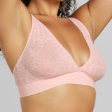 Soft Lace Plunge Non-Padded Bra - SIELLA - Color: Barely Pink Rose délicat