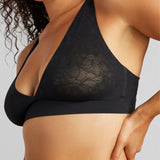 Soft Lace Plunge Non-Padded Bra - SIELLA - Color: Black Noir