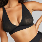 Soft Lace Plunge Non-Padded Bra - SIELLA - Color: Black Noir