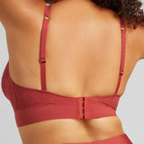 Soft Lace Plunge Non-Padded Bra - SIELLA - Color: Rosewood Bois de rose