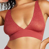 Soft Lace Plunge Non-Padded Bra - SIELLA - Color: Rosewood Bois de rose