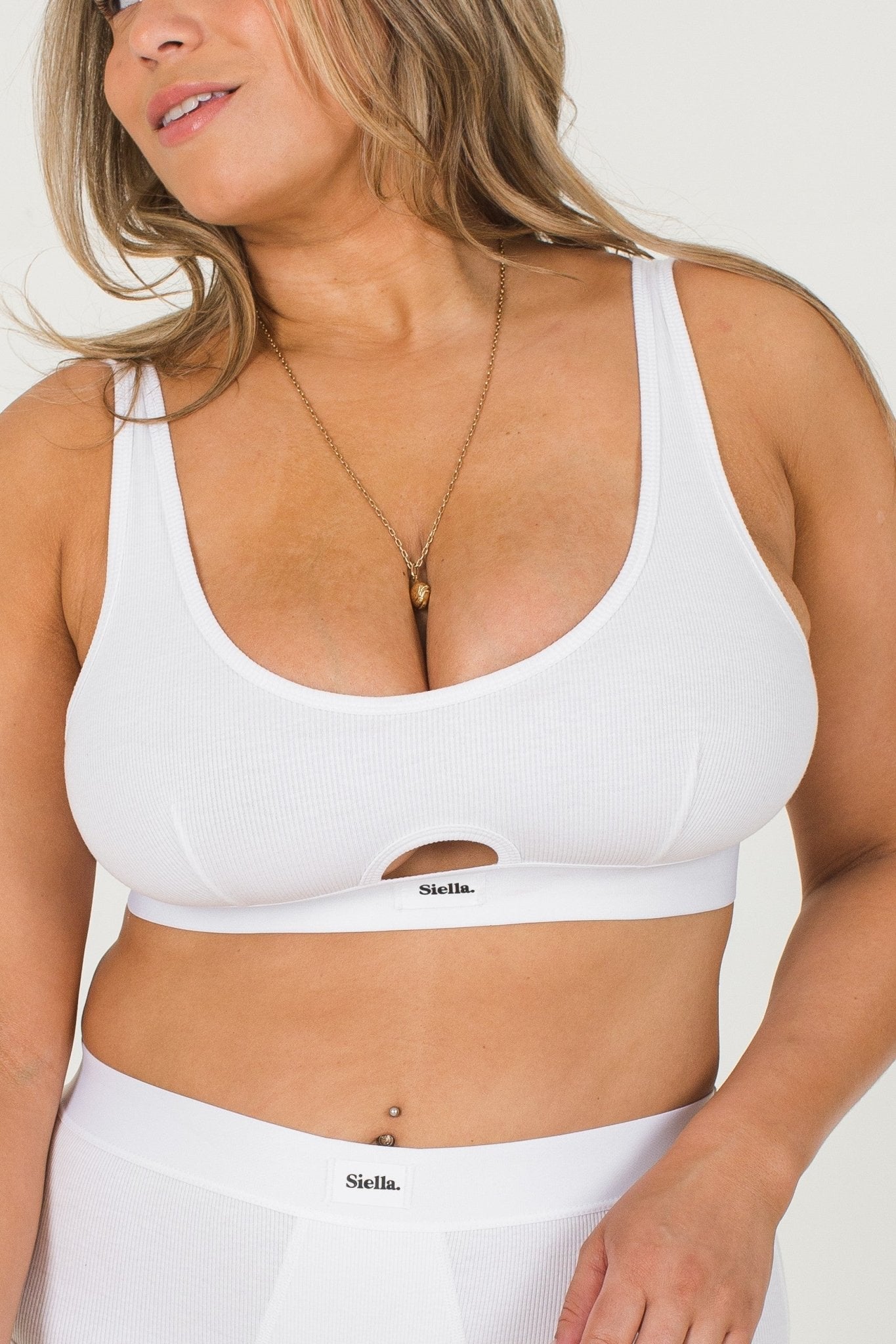 Cotton Rib Cut-Out Bralette - Siella - Color: White Blanc