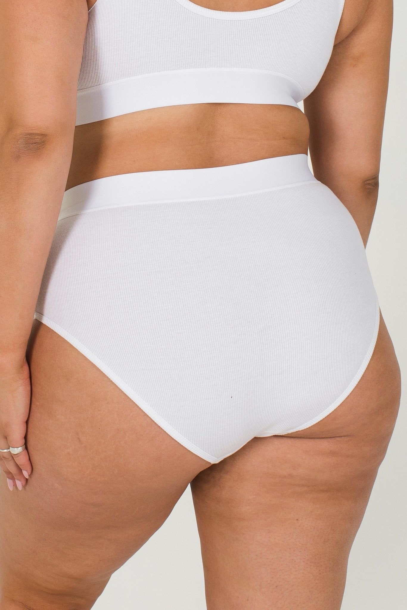 Cotton Rib High Waist Brief - Siella - Color: White Blanc