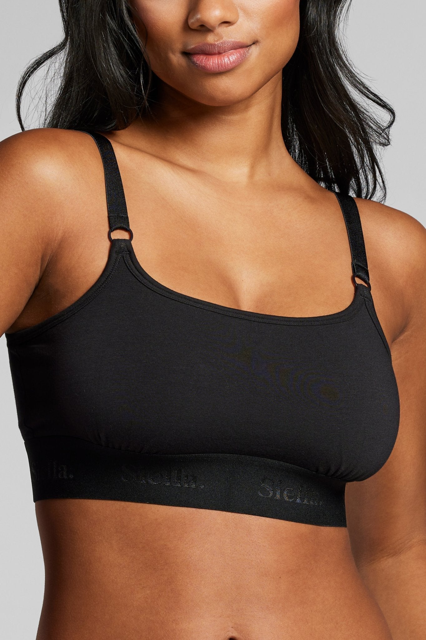 Organic Cotton Scoop Neck Bralette - Siella -  Color: Black Noir