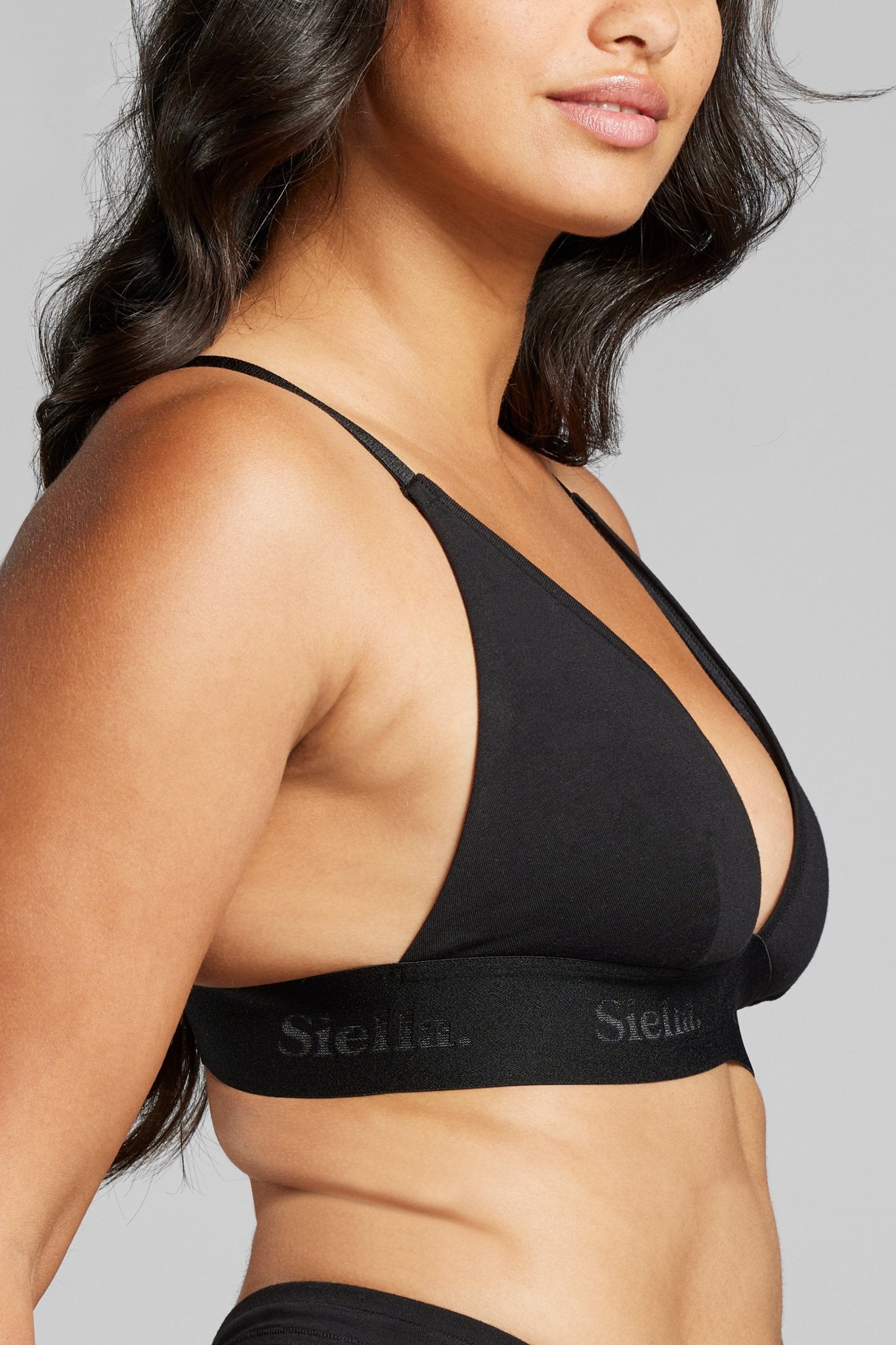 Organic Cotton Triangle Bra - Siella - Color: Black Noir